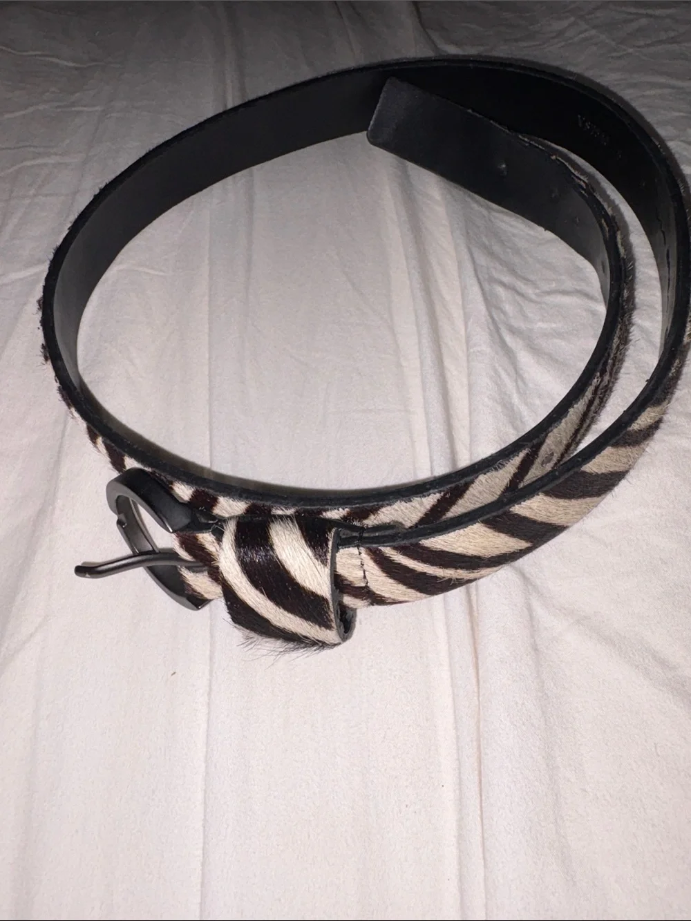 Via Spiga Zebra Print Haircalf Women's Belt - Black and White